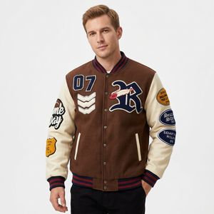 Fabricant OEM sur mesure de vestes universitaires de haute qualité en laine avec broderie de patchs en chenille, motifs camouflage, argyle, paisley et stand. - Product Image 1