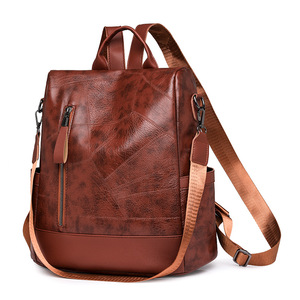 Mochila de piel sintética antipérdida, bolso de hombro escolar grande, Vintage - Product Image 6