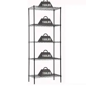 High Quality 5 Tiers 600lbs NSF Approval Black Wire Shelf Shelves Shelving Garage Rack