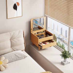 <span class=keywords><strong>Mini</strong></span> table de vanité moderne en bois <span class=keywords><strong>dressing</strong></span> de chambre à coucher compact avec armoires de rangement intégrées conception multifonctionnelle - Product Image 4