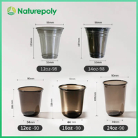 Gobelet en plastique PLA biodégradable transparent en forme de U avec impression de logo personnalisé, gobelet à boisson compostable de 500 ml et 700 ml pour café