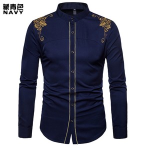 <strong>High</strong> Quality New Fashion Men Court Embroider Long Sleeve Button <strong>Mandarin</strong> <strong>Collar</strong> Spring Gentleman Formal Blouse Tops Casual <strong>Shirt</strong> - Product Image 5