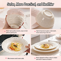 Service de vaisselle en céramique rose à motifs floraux en relief, assiettes, bols, tasses pour la cuisine, les mariages, les douches nuptiales, les fêtes et les occasions spéciales