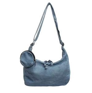 Sac bandoulière personnalisé en denim bleu doux pour femme, sac bandoulière rétro uni tendance - Product Image 6