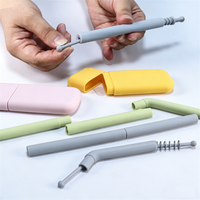 Ensemble de pailles en silicone de qualité alimentaire personnalisées, réutilisables, extensibles, pliables, avec étui portable, pailles à boire en silicone pliables