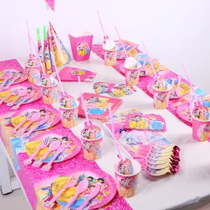 Pink 6 Princess design plate balloons banner party decorations custom tableware set event party supplier