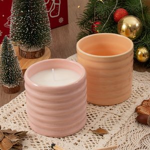 Vaso cilíndrico de cerámica para velas, vacío, hecho a mano, contenedor de aromaterapia para regalo o uso comercial DF2912 - Product Image 2