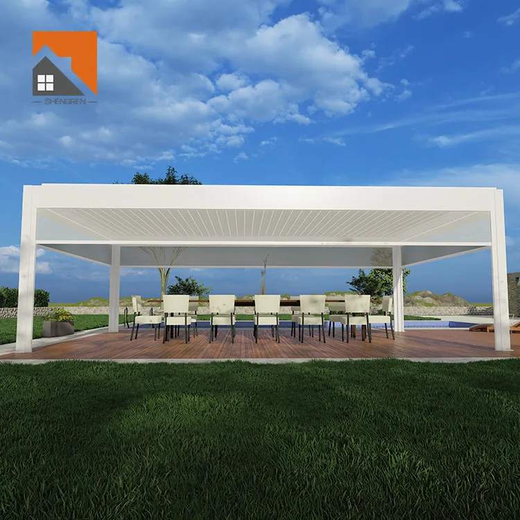 Outdoor Garden Pergola Motorized Awning Metal Bioclimatic Gazebo Sunroom Modern Waterproof Aluminium Louvre