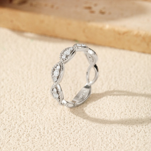 S925 <b>Silver</b> <b>Eternity</b> Band <b>Ring</b> With Round Diamond Pave Setting Classic Geometric Women's Wedding <b>Ring</b> - Product Image 3