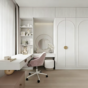 Combiné bureau-armoire en L en bois massif personnalisé BALOM, mobilier de chambre moderne avec étagère ouverte multi-niveaux - Product Image 4