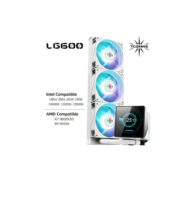 TCOMAS LG600 AIO CPU Liquid Cooler 3.95" IPS Display 480x480 ARGB X6M Pump Magnetic Copper Cold Plate AMD Intel Desktop PC