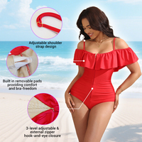 Maillot de bain sculptant ajustable à volants couleur unie, séchage rapide, pour femme