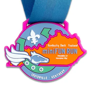Benutzer definierte Logo bunte Kinder Spaß Rennen Award PVC-Gummi medaille mit Band