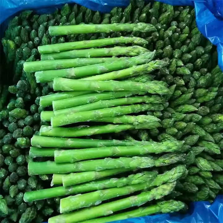 Organic Fresh Frozen Green Asparagus Vegetables BQF Steamed Frozen Halal Certified Cube Chip Greenhouse Strip Slice IQF