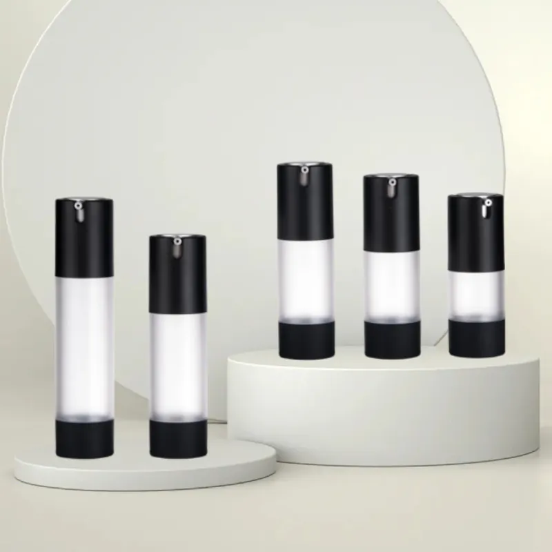 Groothandel Lege Navulbare Cosmetische Plastic 15Ml 25Ml 30Ml 40Ml 50Ml Crème Lotion Zwart Plastic Airless Fles Voor Huidverzorging