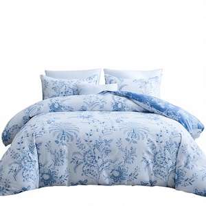 Juego de Funda Nórdica Moderna de Tres Piezas, Estampado Floral Digital en Blanco y Azul, 100% Poliéster, Ecológico, Transpirable y Duradero, Ropa de Cama para el Hogar - Product Image 3