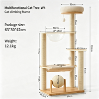 Arbre à chat en bois de chêne avec poteaux à gratter en sisal, style japonais, gain de place, durable, tour pour chat, idéal pour les grands chats adultes d'intérieur, stable