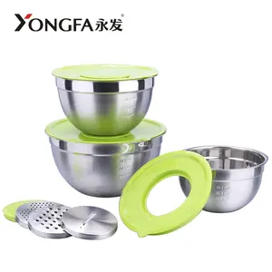 Stainless Steel Salad Mixing Bowl Vegetable Choppers Food Storage with Plastic Lid and Grater