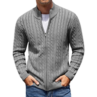 Fabricante de prendas de punto, suéter de punto trenzado de manga larga personalizado, cárdigan de invierno con cremallera completa para hombre