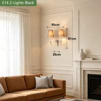Applique murale minimaliste en verre transparent avec bras incurvé et abat-jour en tissu pour villa de style américain, salon, restaurant