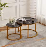 Ensemble de tables basses gigognes de luxe en fer forgé avec texture marbre pour salon, disponible en divers matériaux
