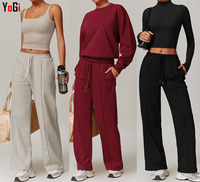 Femmes décontracté automne hiver pull costume confortable coupe ample solide quatre pièces ensemble pour le sport Jogging vêtements respirants