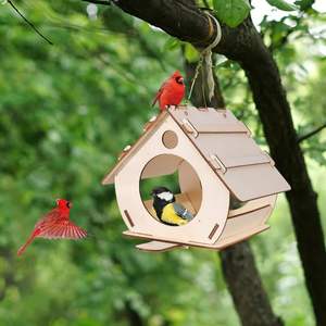 Özelleştirilebilir ahşap kuş besleyici <span class=keywords><strong>Birdhouse</strong></span> asılı DIY boyama meclisi açık hava bahçe dekorasyonu kuş kafesi evleri - Product Image 2