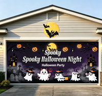 Bannière de porte de garage en tissu polyester pour Halloween effrayant, 180x400 cm, pour décorations intérieures/extérieures de fête fantôme