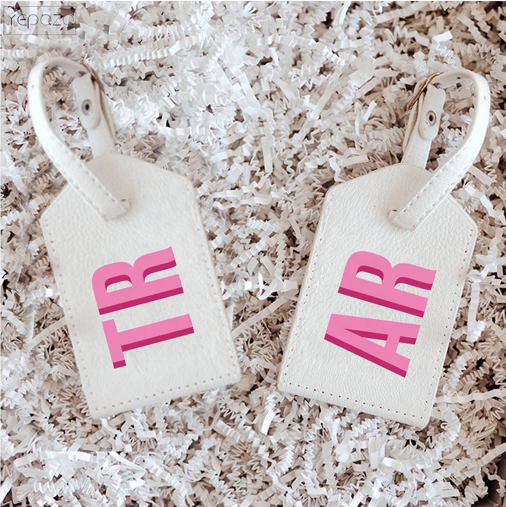 Luggage Tag Wedding Favor Grey Burgundy Blue Leather Luggage Tag Custom Durable English Letters Luggage Tag Box