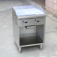 Plancha de Gas de Acero Inoxidable de 2 Quemadores para Hostelería, con Doble Combustible (GLP y Gas Natural) y Gabinete de Almacenamiento, para Cocinar Filetes y Panqueques