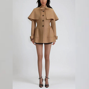 <span class=keywords><strong>Cappotto</strong></span> <span class=keywords><strong>Corto</strong></span> <span class=keywords><strong>Beige</strong></span> da Donna Personalizzato con Design a Mantella, Colletto a Fiocco e Orlo Svasato, <span class=keywords><strong>Cappotto</strong></span> alla Moda per Signore - Product Image 2