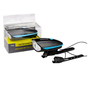 Klaxon électrique de vélo avec phare LED et haut-parleur, batterie rechargeable USB, étanche IPX4, articles en stock - Product Image 1