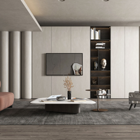 Console multimédia LED moderne en noyer, style victorien, pour bureau à domicile, couleur sauge taupe, style Japandi, verre de luxe