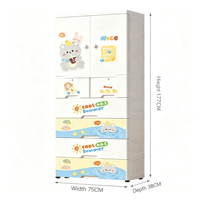 Armoire de rangement en plastique pour enfants, à double porte, avec tringle de suspension et plusieurs tiroirs pour chambre à coucher