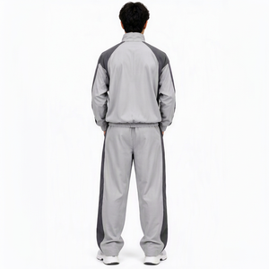 Ensembles de survêtements tendance en coton personnalisés, veste zippée patchwork et pantalon de jogging, survêtement personnalisé pour homme - Product Image 2