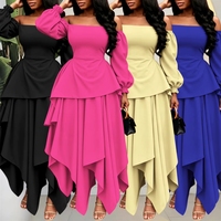 Robes d'automne tendance pour femmes, élégantes et décontractées, à épaules dénudées, manches longues, volants irréguliers, maxi, pour le bureau