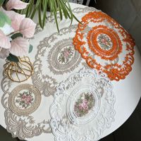 Tissu européen en dentelle brodée ovale, napperon Transparent, sous-verre, tapis de Table basse, couverture de cuisine, tissu, décoration de noël