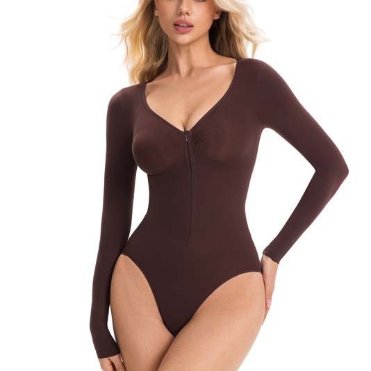 Zipper-Front Non-Slip Shapewear Bodysuit: back view showing seat coverage and shaping construction