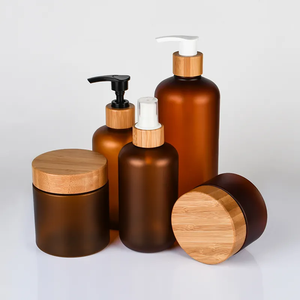 Juego de cosméticos de 250ml, frasco de plástico esmerilado con tapa de bambú, botella de champú con bomba de bambú, ámbar, 120ml, 500ml - Product Image 4