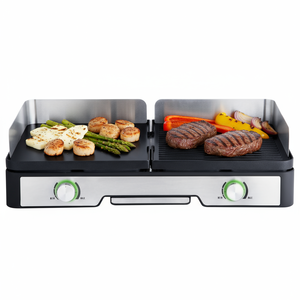 <span class=keywords><strong>Plancha</strong></span> électrique antiadhésive double en aluminium moulé sous pression, <span class=keywords><strong>plancha</strong></span> réversible, protection anti-huile en acier inoxydable amovible - Product Image 1