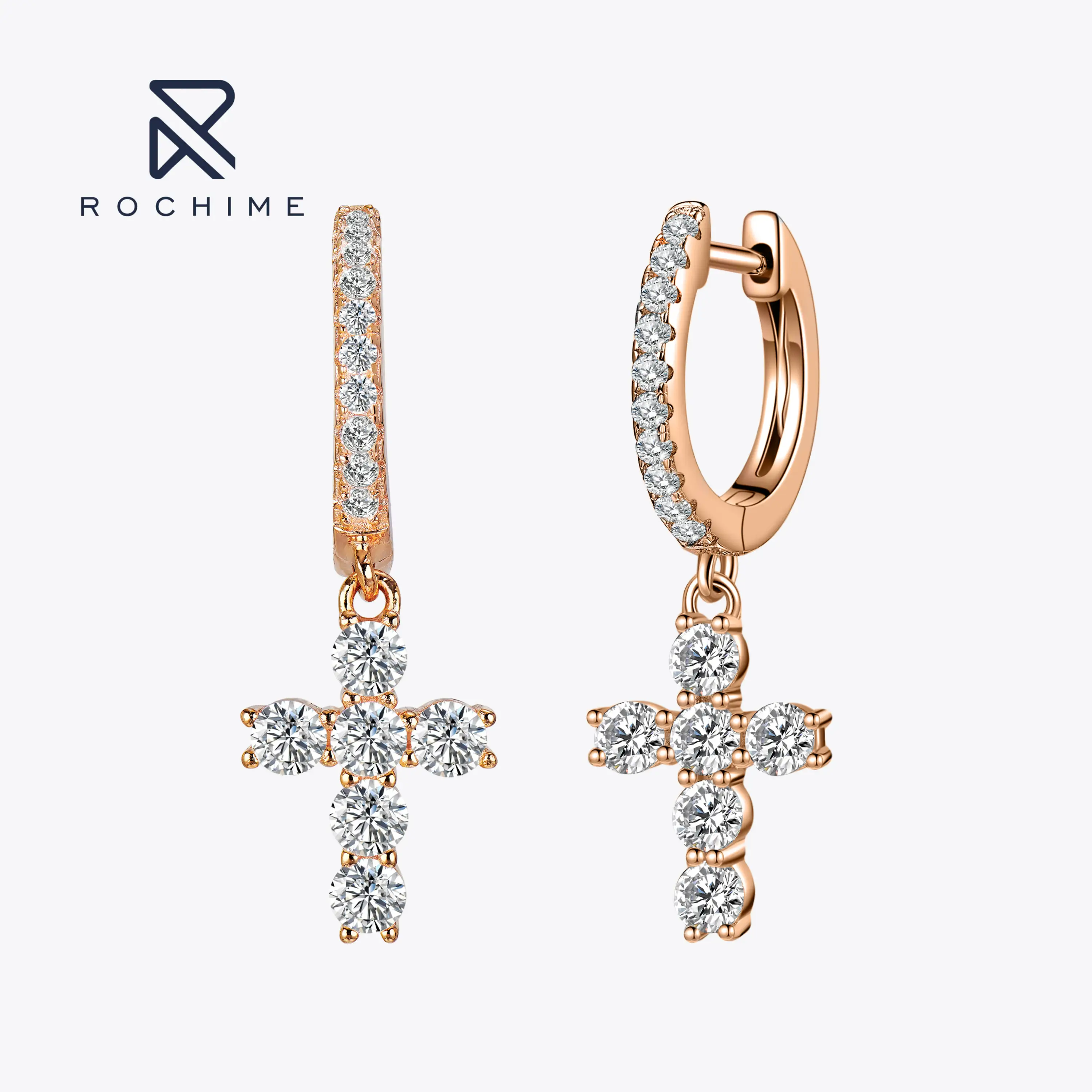 Rochime ต่างหูแฟชั่นขนาดเล็ก Cz Huggie,ต่างหูเงิน S925ชุบทอง5a เครื่องประดับเพทายสำหรับผู้หญิง