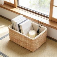 Panier de rangement rectangulaire en paille tressée de haute qualité avec poignée, panier de rangement naturel fait à la main en gros