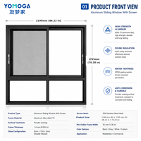 Yomoga Horizontales Schmalrahmen-Schiebefenster mit Magnetischem Fliegengitter und Gehärtetem Sicherheitsglas für Villen, Schulen und Fabriken - Maßanfertigung