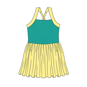 GSD3976 Baby Girl Children Summer yellow blue <b>patchwork</b> Print Sleeveless Knee-Length YOGA Dress Wholesale - Product Image 5