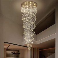 Lustre suspendu vintage en forme de goutte de pluie pour plafond haut, style moderne, hôtel de luxe, cristal K9, spirale longue, hauteur réglable
