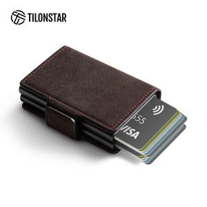 TILONSTAR TVC200DA Multi-Cards Doble Aluminio Presión Tarjetero Gamuza Cuero Pop up Wallet Business Card Holders Case - Product Image 3