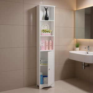Mueble de baño FCH de una puerta, 12 pulgadas, en blanco, estante de almacenamiento independiente, diseño contemporáneo - Product Image 2