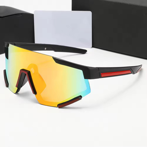 Occhiali da Sole Sportivi Oversize per Ciclismo, Montatura Bianca e <span class=keywords><strong>Rossa</strong></span>, Grandi Lenti Antivento, Occhiali da Sole di Marca di Lusso per Uomo - Product Image 1