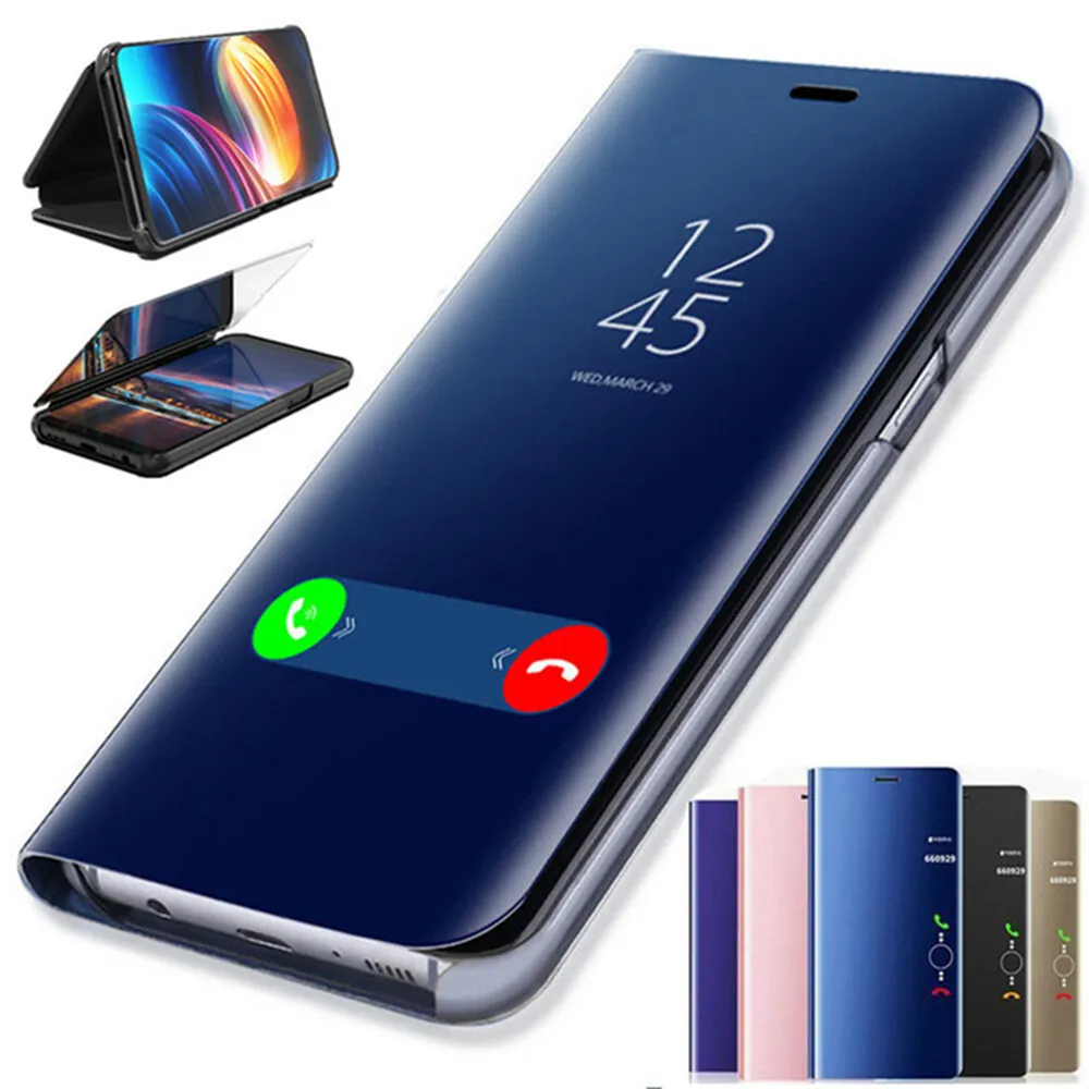 Clear View Smart Spiegel Telefon Fall Für iphone 8 7 6 6S Plus X XR Flip Stand Leder Abdeckung für Samsung S20 plus ultra