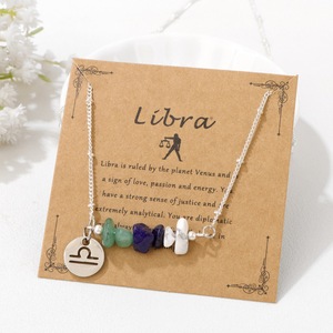 Go Party 12 Colliers <span class=keywords><strong>Horoscope</strong></span> Collier du zodiaque en acier inoxydable pour femmes Colliers à pendentifs en pierre naturelle et perles de pierre concassée - Product Image 1